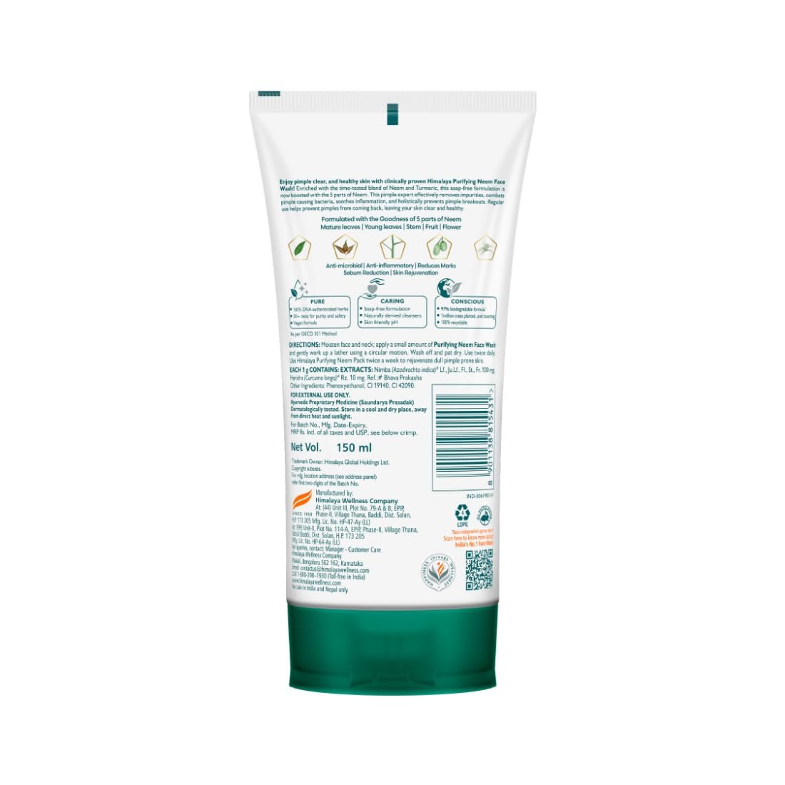Himalaya Purifying Neem Face Wash, 150 ml | Soap Free | Paraben, Phthalates free | Best for Acne Prone Skin | Eliminates Pimples - Image 2