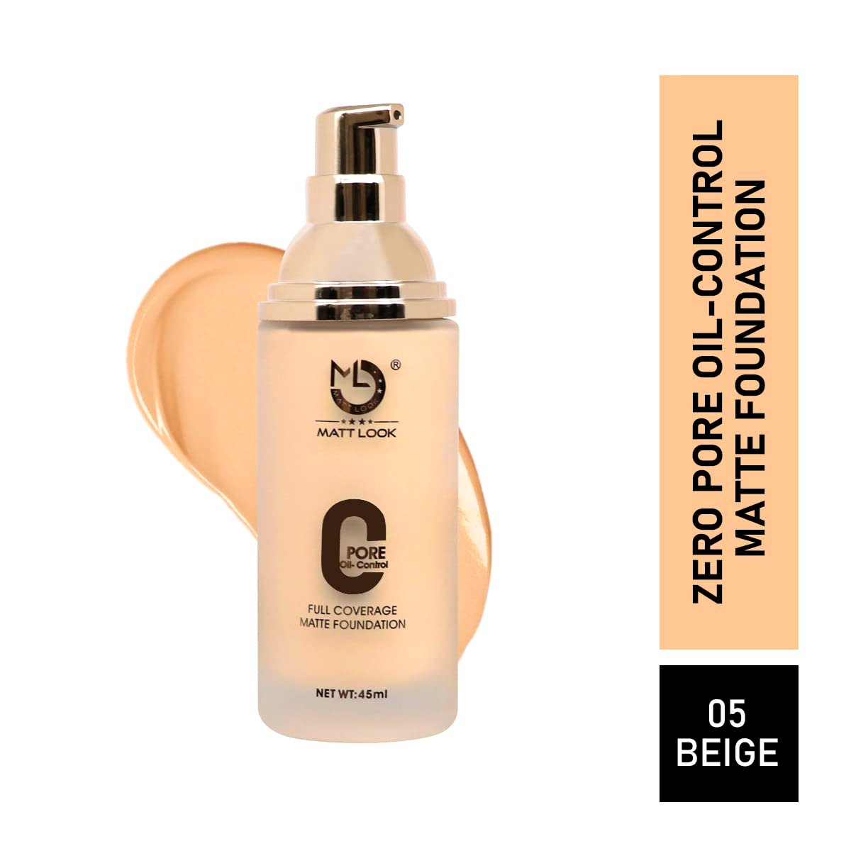 MATT LOOK Zero Pore Oil Control Full Coverage Matte Foundation, Beige (45ml) - Image 9