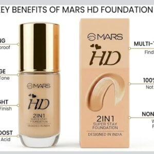 MARS HD 2in1 Super Stay Foundation, Waterproof, 24H Long Lasting | Full HD Coverage, Hyaluronic Acid, Non-Comedogenic, 100% Cruelty-Free, Multi-Tone Shades