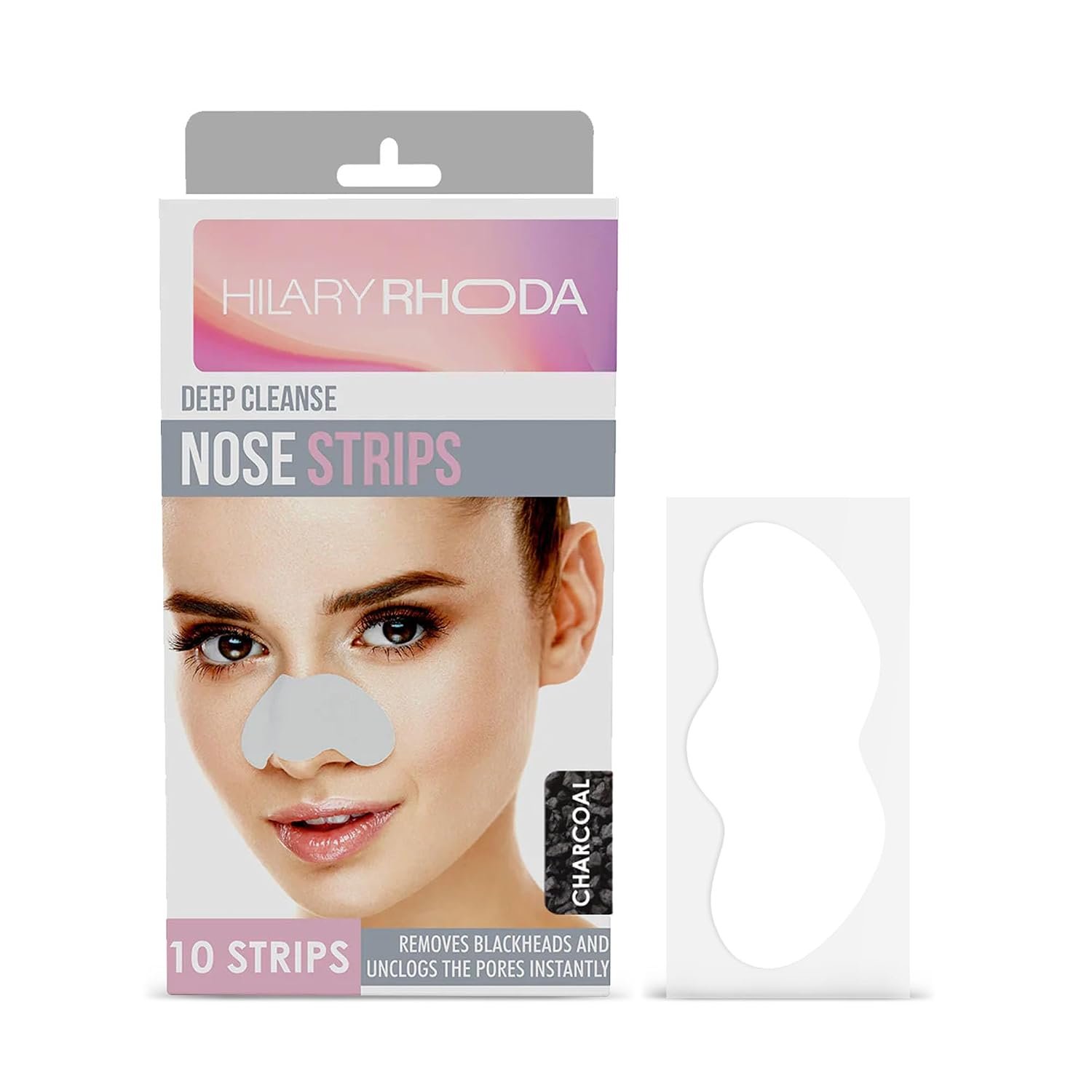 Hilary Rhoda Charcoal Nose Strips Pack of 10 Strips for Blackhead & Whitehead Remover | Deep Cleansing Pore Strips for Nose | Oil Control Formula (Charcoal - Shade 01)