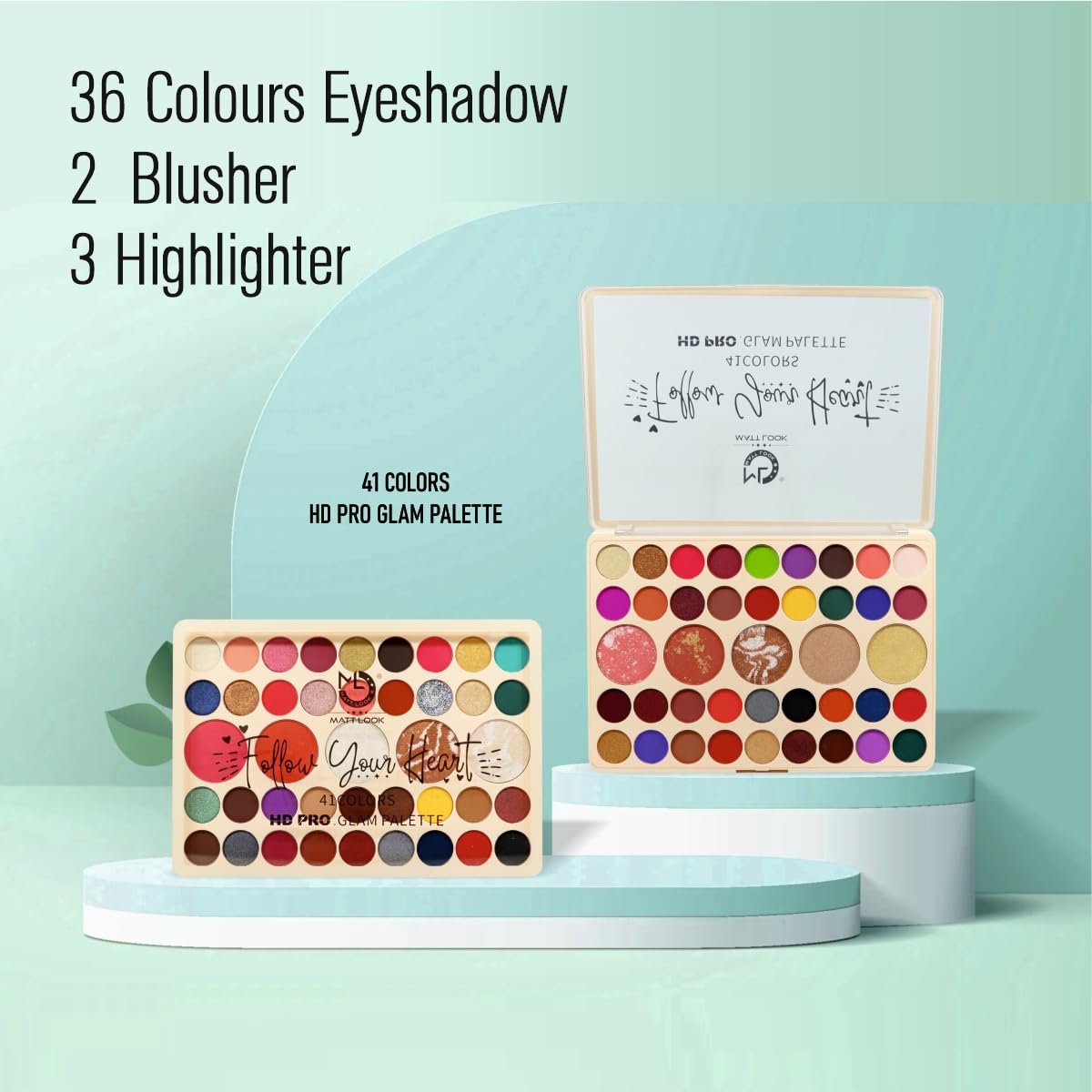MATT LOOK 41 Colors Hd Pro Glam Palette|Multi-Purpose Use Palette|Bright Vibrant Colors|Water Proof Formula|One Stroke Application|Eye Shadows & Highlighters In One Palette- Multicolor 01(41.6G) - Image 6