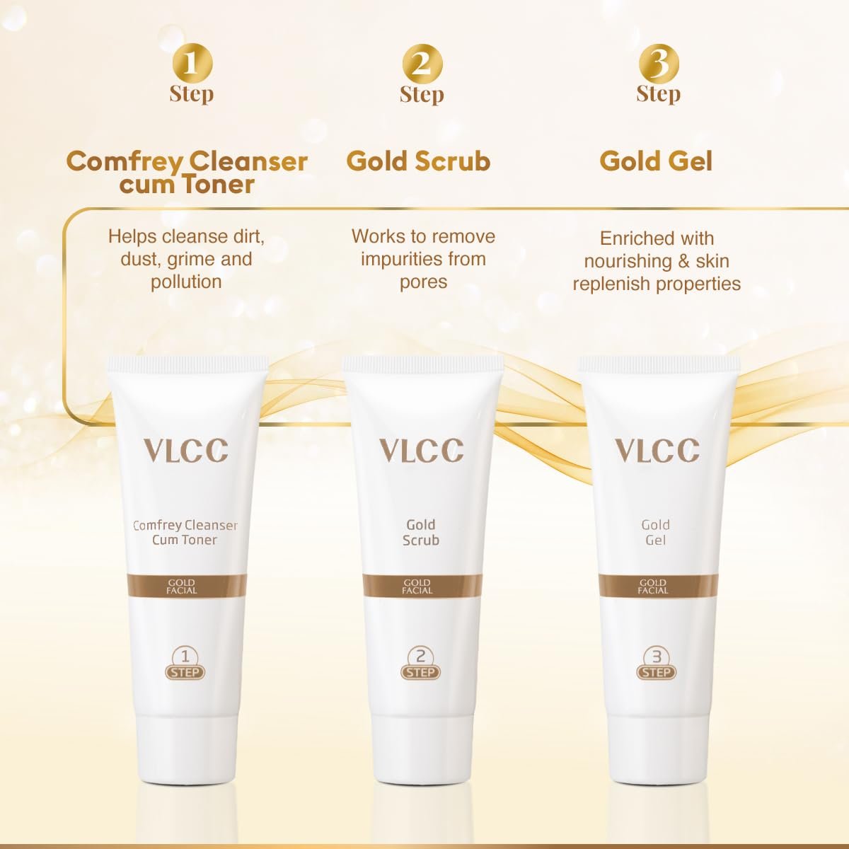 VLCC Gold Facial Kit, Bright & Glowing Skin - 60g | Pamper your Skin for a Luminous Glow | Parlour Glow with 24K Gold Bhasma, Rose Extracts, Turmeric & Aloe Vera. - Image 7