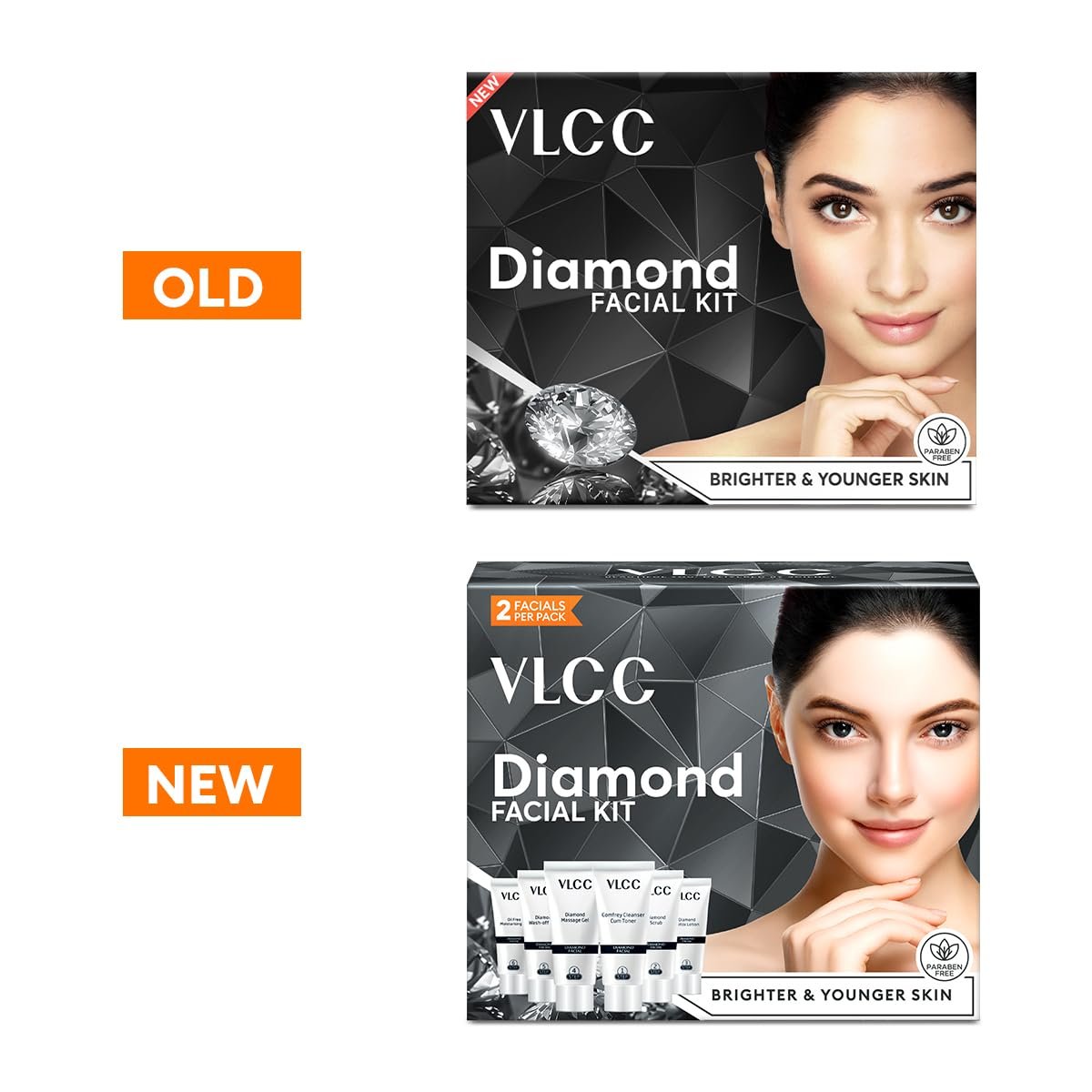 VLCC Diamond Facial Kit - 60g | Purifying with Parlour Glow | Improves Elasticity, Brightens and Helps Lighten Patchy, Damaged Skin | with Colloidal Diamond, Aloe Vera, Jojoba & Olive Oil - Image 2