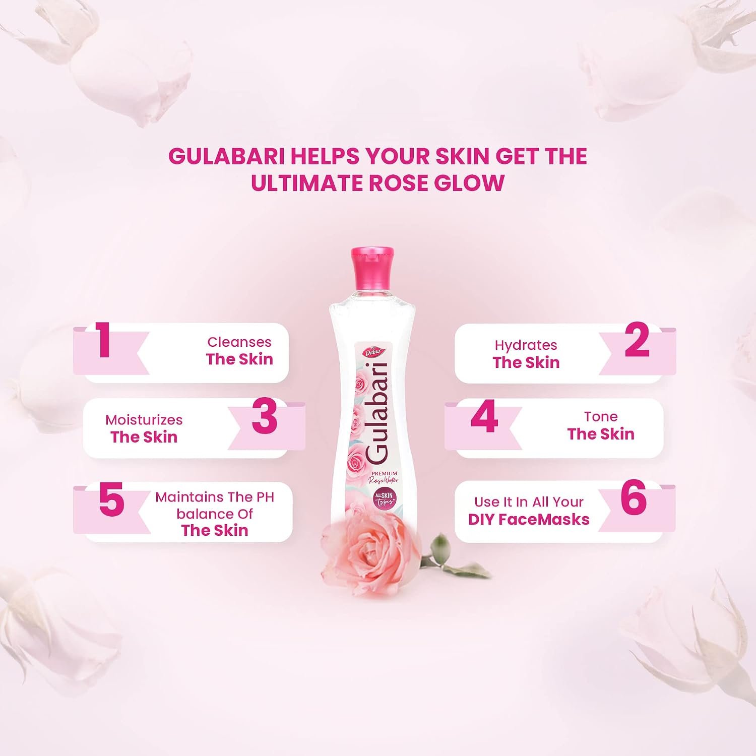 Dabur Gulabari Premium Rose Water/Face Toner - 400mlx2 | No Paraben | Alcohol Free | Cleanses, Hydrates & Moisturises Skin | Balances & Restores Skin's pH Levels | For All Skin Types - Image 4