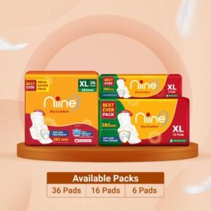 Niine Dry Comfort XL Sanitary Pads for Women |36 Pads, Pack of 1| 282 mm Long| Fast Absorption| Prevents Wetness & Leakage| Enjoy Leak-free Periods |With Anti-Leak Flow Channel