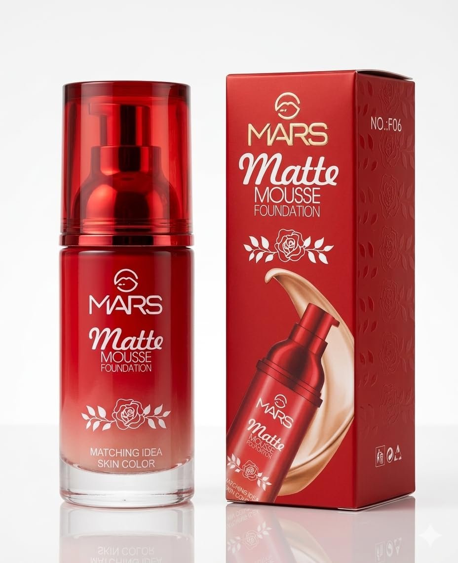 MARS Matte Mousse Foundation, Ivory Shade 101 Ivory, Liquid, Matte Finish, Medium to Full Buildable Coverage, Hydrating Formula, 60ml - Image 2