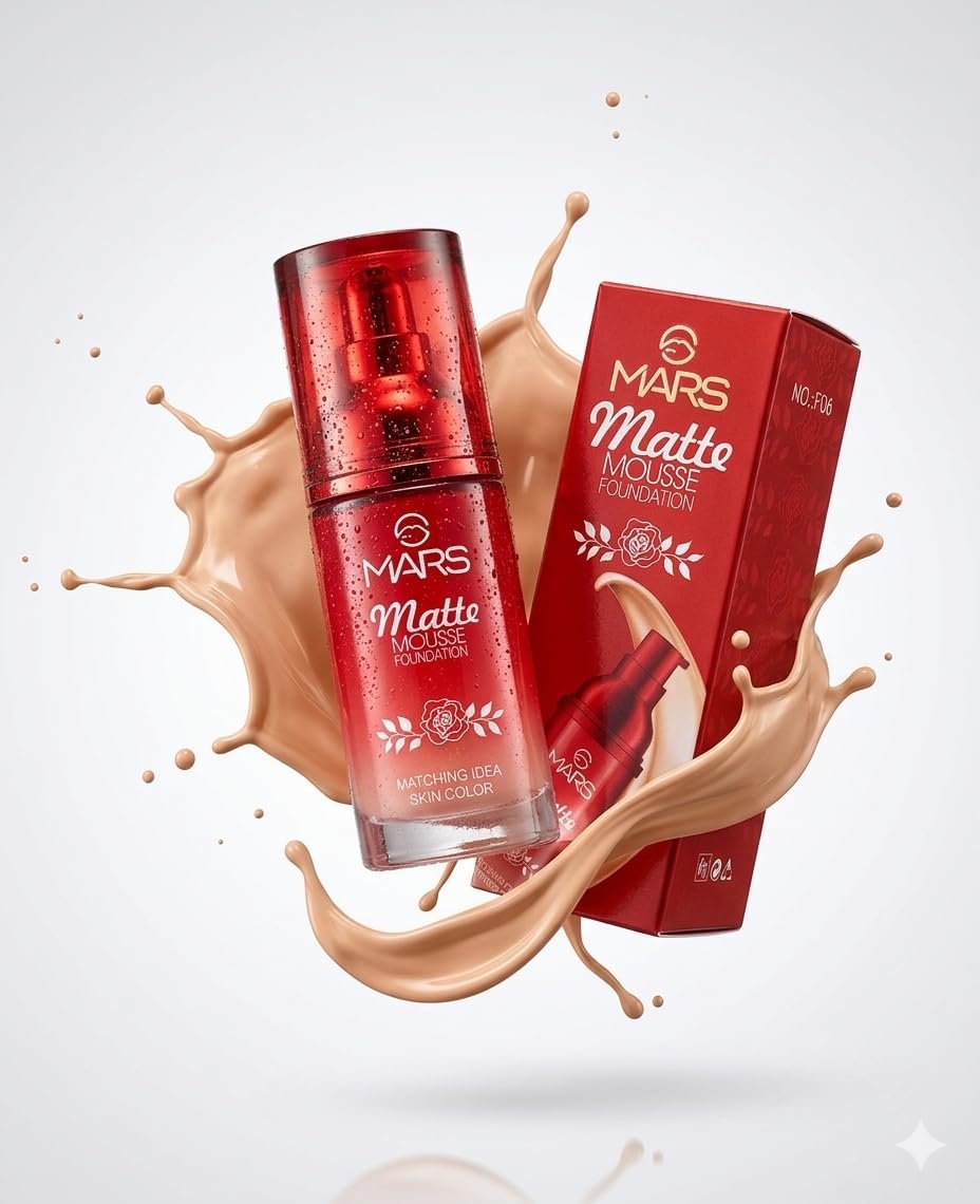 MARS Matte Mousse Foundation, Ivory Shade 101 Ivory, Liquid, Matte Finish, Medium to Full Buildable Coverage, Hydrating Formula, 60ml - Image 7