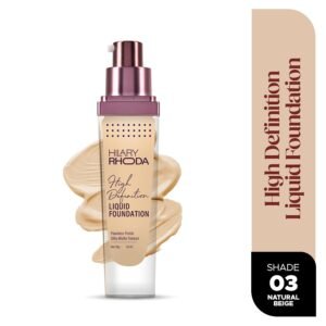 Hilary Rhoda High Definition Foundation for Women | Hides Pores & Blemishes | HD Foundation For All Skin Types | Blendable Formula | Natural & Matte Finish | High Coverage Liquid Foundation - 33ml (Natural Beige - Shade 03)