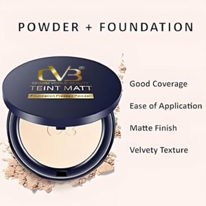 CVB C02 2-in-1 Teint Matt Foundation Pressed Compact Powder | Full Coverage & Long-Lasting Matte Finish | Lightweight Makeup Base (Natural Beige, M)