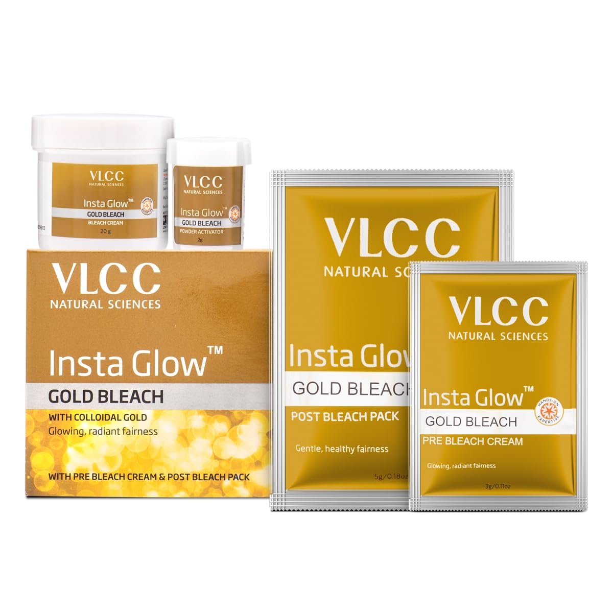 VLCC Insta Glow Gold Bleach - 30g X 3 (Pack of 3) - With Colloidal Glow For Glowing Fairness | Skin Brightening Bleach | Perfect Skin Match, Reduces Facial Hair Visibility, Brightens Complexion - Image 2