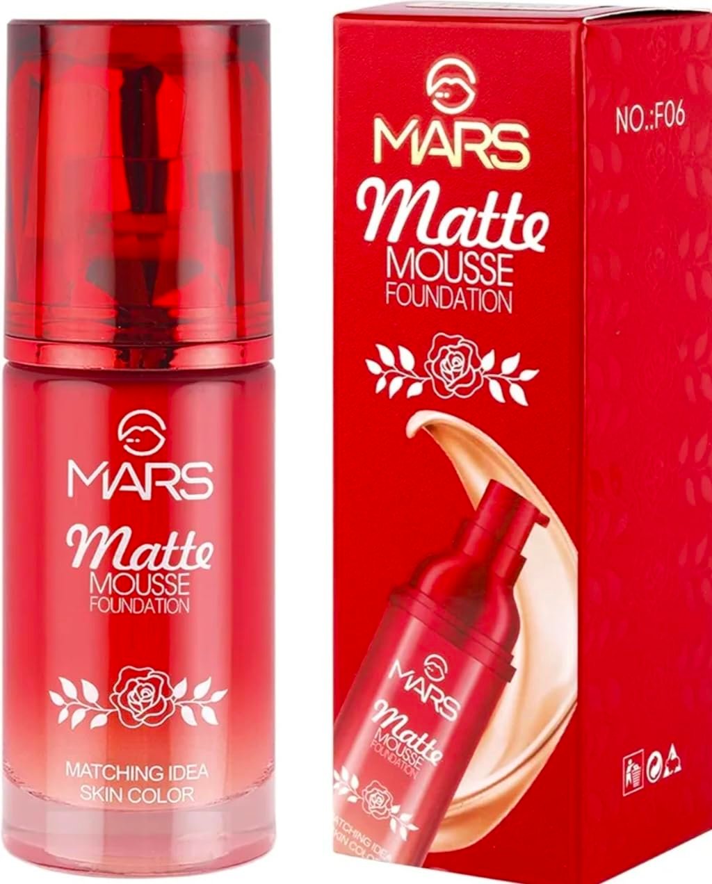 MARS Matte Mousse Foundation, Ivory Shade 101 Ivory, Liquid, Matte Finish, Medium to Full Buildable Coverage, Hydrating Formula, 60ml