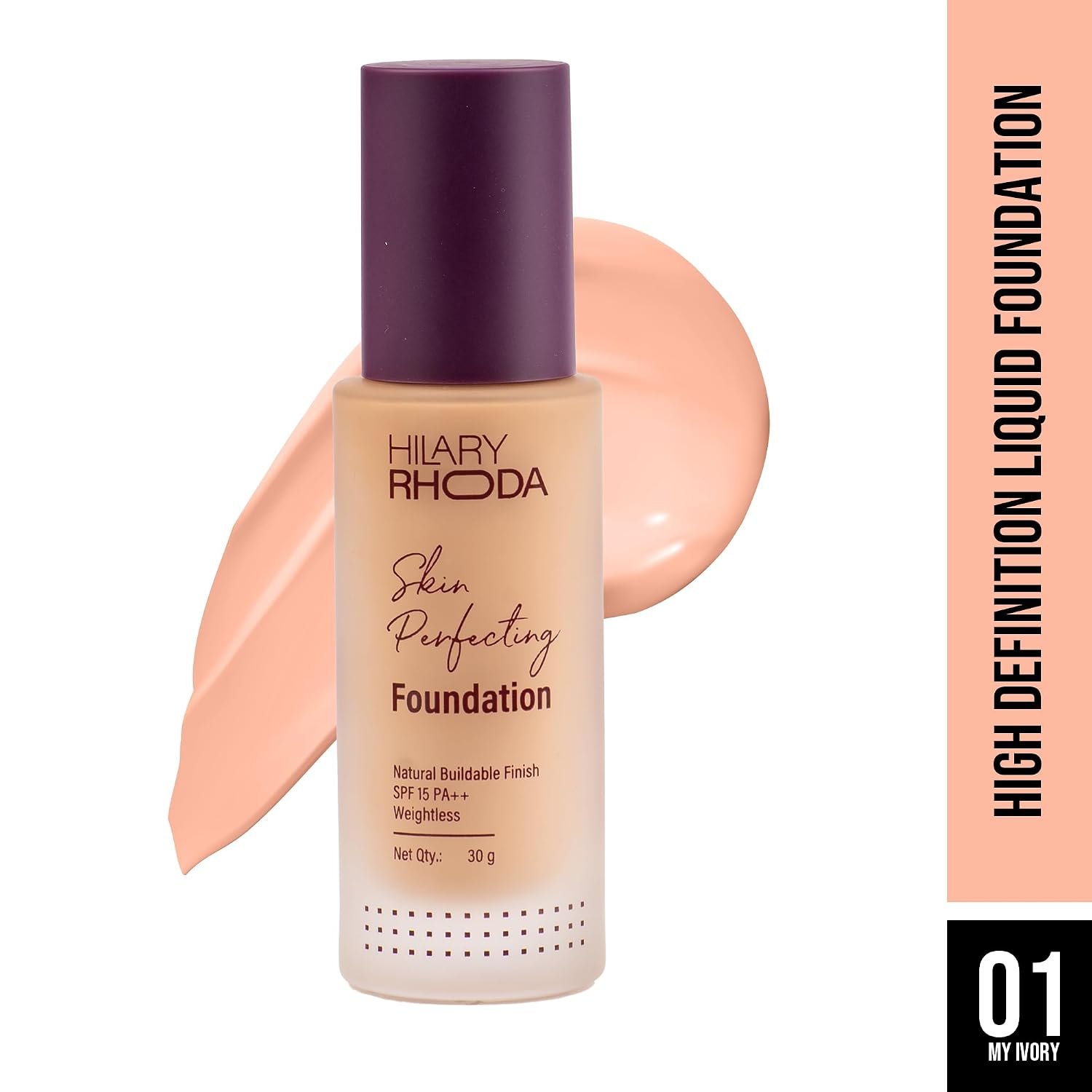 Hilary Rhoda Skin Perfecting Foundation | With SPF 15 | Super Matte Finish | Full Coverage | Oil-Control & Paraben-Free | 6 Shades | Conceals Fine Lines & Blemishes | 30g (My Ivory| Shade 01) - Image 2