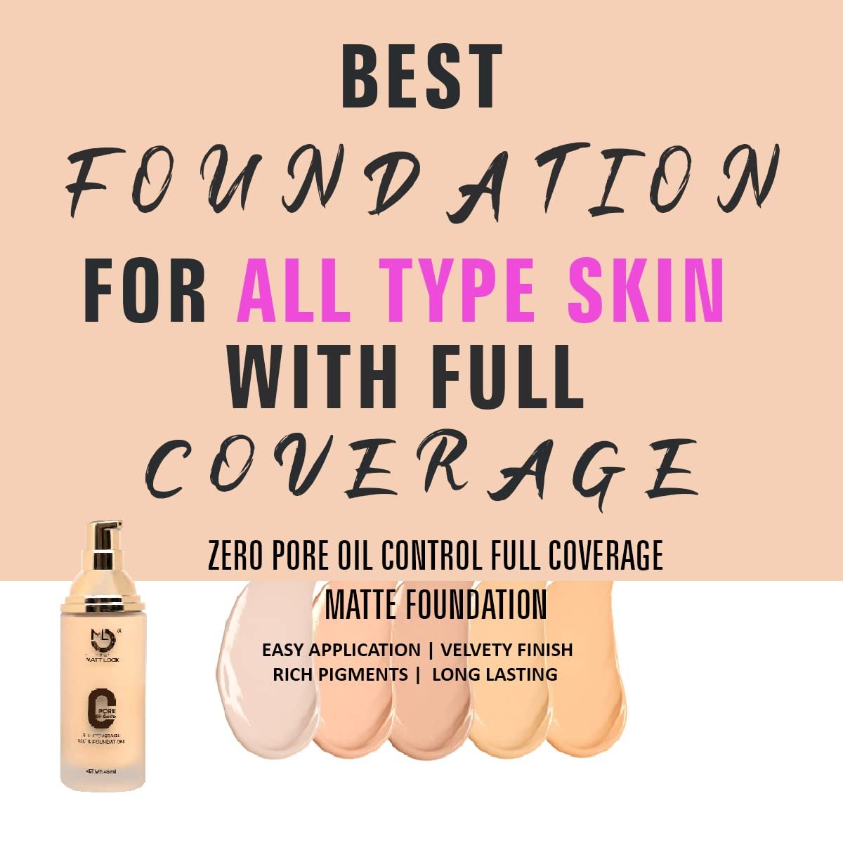 MATT LOOK Zero Pore Oil Control Full Coverage Matte Foundation, Beige (45ml) - Image 4