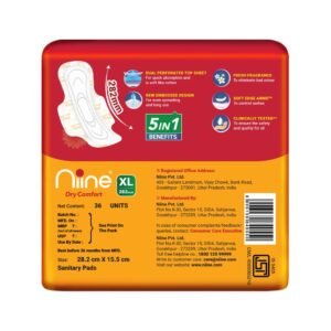Niine Dry Comfort XL Sanitary Pads for Women |36 Pads, Pack of 1| 282 mm Long| Fast Absorption| Prevents Wetness & Leakage| Enjoy Leak-free Periods |With Anti-Leak Flow Channel