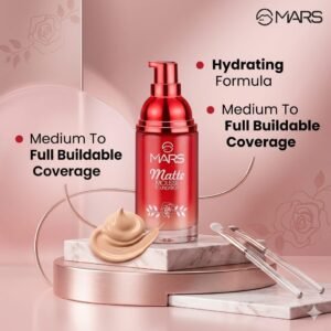 MARS Matte Mousse Foundation, Ivory Shade 101 Ivory, Liquid, Matte Finish, Medium to Full Buildable Coverage, Hydrating Formula, 60ml