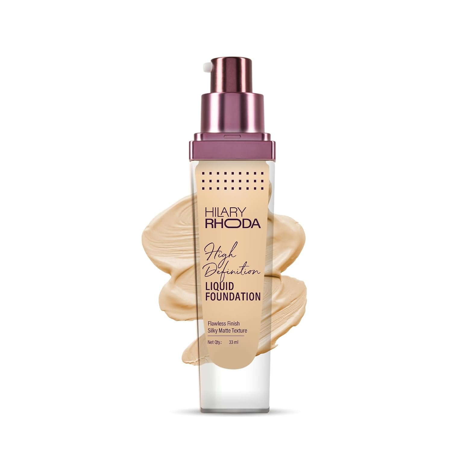 Hilary Rhoda High Definition Foundation for Women | Hides Pores & Blemishes | HD Foundation For All Skin Types | Blendable Formula | Natural & Matte Finish | High Coverage Liquid Foundation - 33ml (Natural Beige - Shade 03)