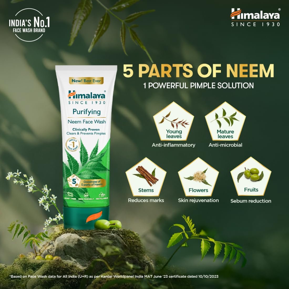Himalaya Purifying Neem Face Wash, 150 ml | Soap Free | Paraben, Phthalates free | Best for Acne Prone Skin | Eliminates Pimples - Image 4