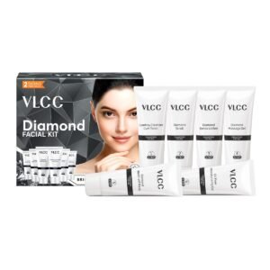 VLCC Diamond Facial Kit - 60g | Purifying with Parlour Glow | Improves Elasticity, Brightens and Helps Lighten Patchy, Damaged Skin | with Colloidal Diamond, Aloe Vera, Jojoba & Olive Oil