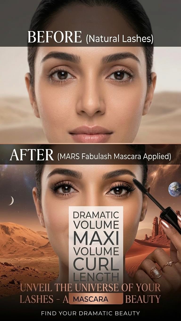 Premium Mars Fabulash Volumizing Mascara - Jet Black, 12ml | Dramatic Volume, Maxi Length & Instant Curl | Infused with Micro-Fiber Technology & Curl Memory Polymers | Clump-Free & Long Lasting - Image 4