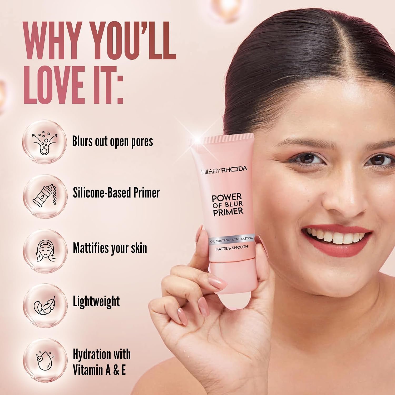 Hilary Rhoda Power of Blur Primer for face | Silicone-Based & Pore Filling | Matte Finish, Oil Control, Waterproof & Vitamin Enriched | 30ml - Image 5