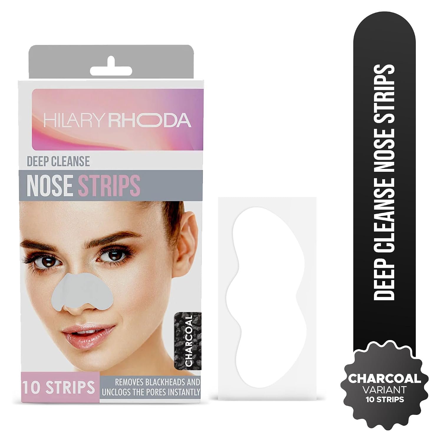 Hilary Rhoda Charcoal Nose Strips Pack of 10 Strips for Blackhead & Whitehead Remover | Deep Cleansing Pore Strips for Nose | Oil Control Formula (Charcoal - Shade 01) - Image 2