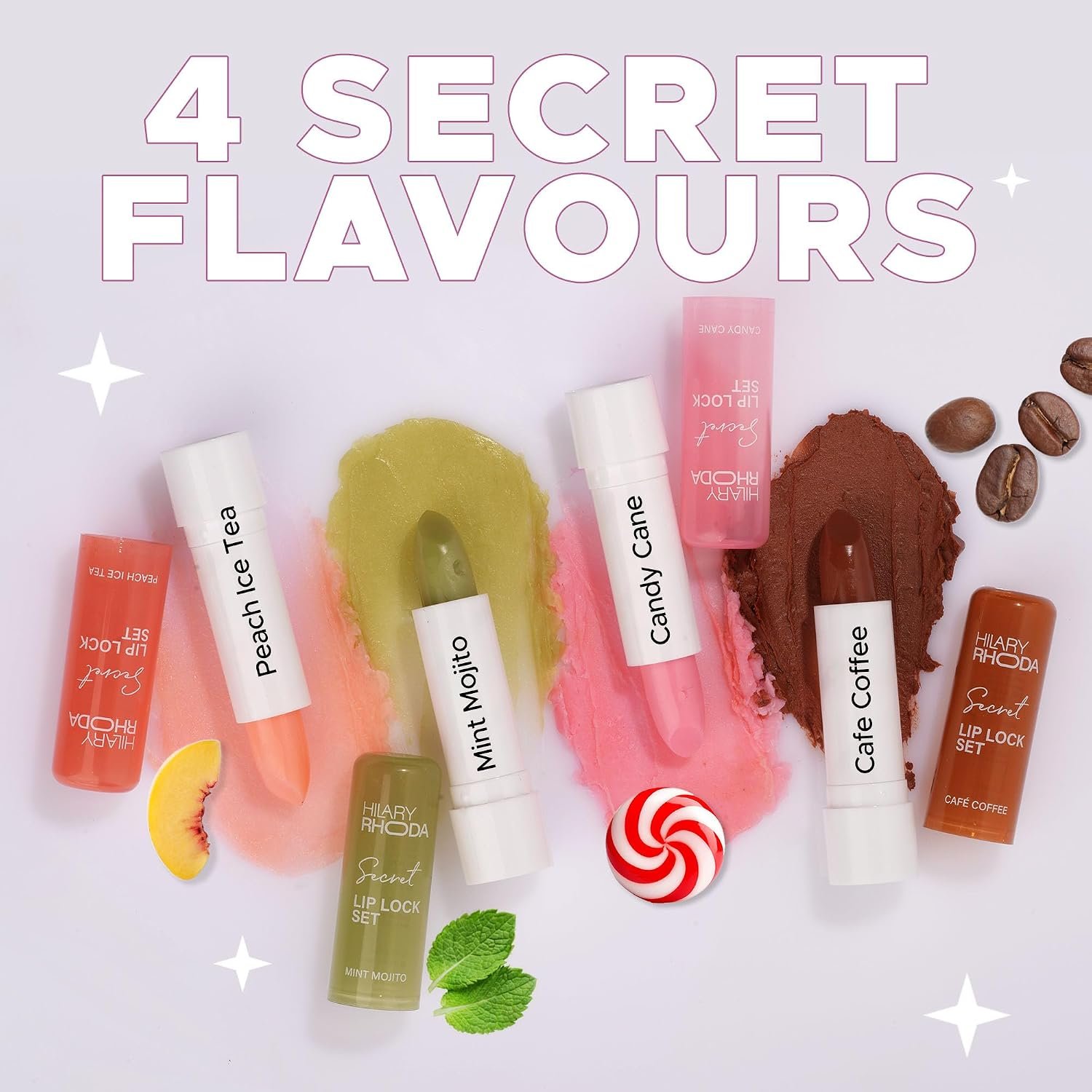 Hilary Rhoda Secret Lip Lock Set | Infused with Rapeseed Oil | Super-Hydrating Lip Balm & Repairs Lips | Cruelty-Free | Keeps Lips Soft & Supple | Set of 4 | 2.6g*4, Multicolor - Image 6