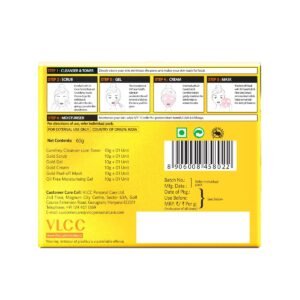 VLCC Gold Facial Kit, Bright & Glowing Skin - 60g | Pamper your Skin for a Luminous Glow | Parlour Glow with 24K Gold Bhasma, Rose Extracts, Turmeric & Aloe Vera.