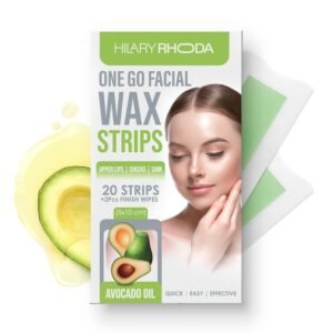 Hilary Rhoda Women One Go Facial Wax Strips | Avocado Oil Extract | Ready-to-Use for Upper Lip, Chin & Cheeks | Hair Removal Strips with 2 Wipes | Painless, Quick & Gentle Waxing | 20 Strips