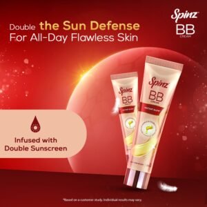 Spinz BB Cream | Instant Glow, Even Skin Tone & Natural Coverage | Lightweight, Non-Sticky Mousse Formula | With Vitamin E and Double Sunscreen Protection (29g)