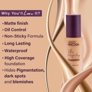 Hilary Rhoda Skin Perfecting Foundation | With SPF 15 | Super Matte Finish | Full Coverage | Oil-Control & Paraben-Free | 6 Shades | Conceals Fine Lines & Blemishes | 30g (My Ivory| Shade 01)