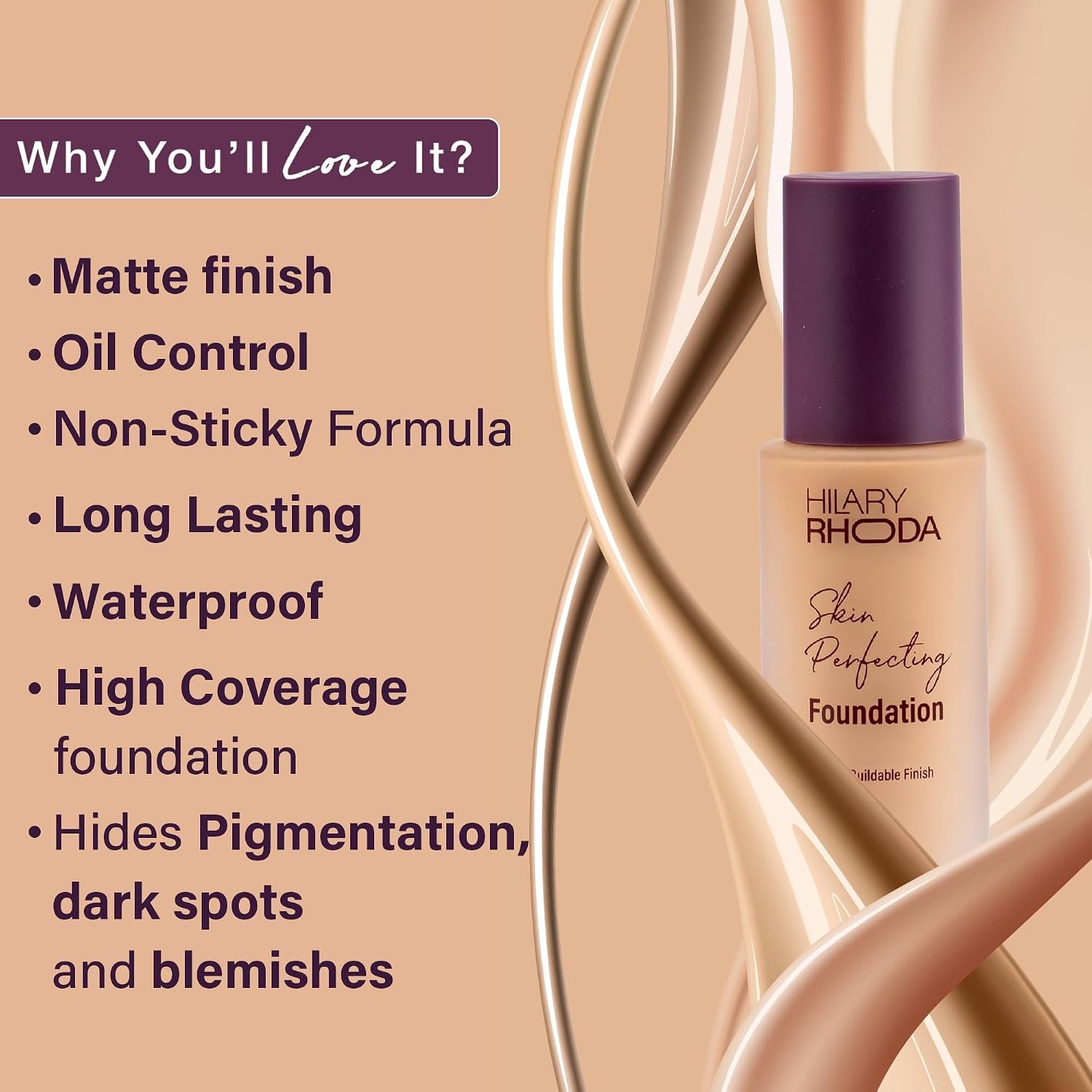Hilary Rhoda Skin Perfecting Foundation | With SPF 15 | Super Matte Finish | Full Coverage | Oil-Control & Paraben-Free | 6 Shades | Conceals Fine Lines & Blemishes | 30g (My Ivory| Shade 01) - Image 5
