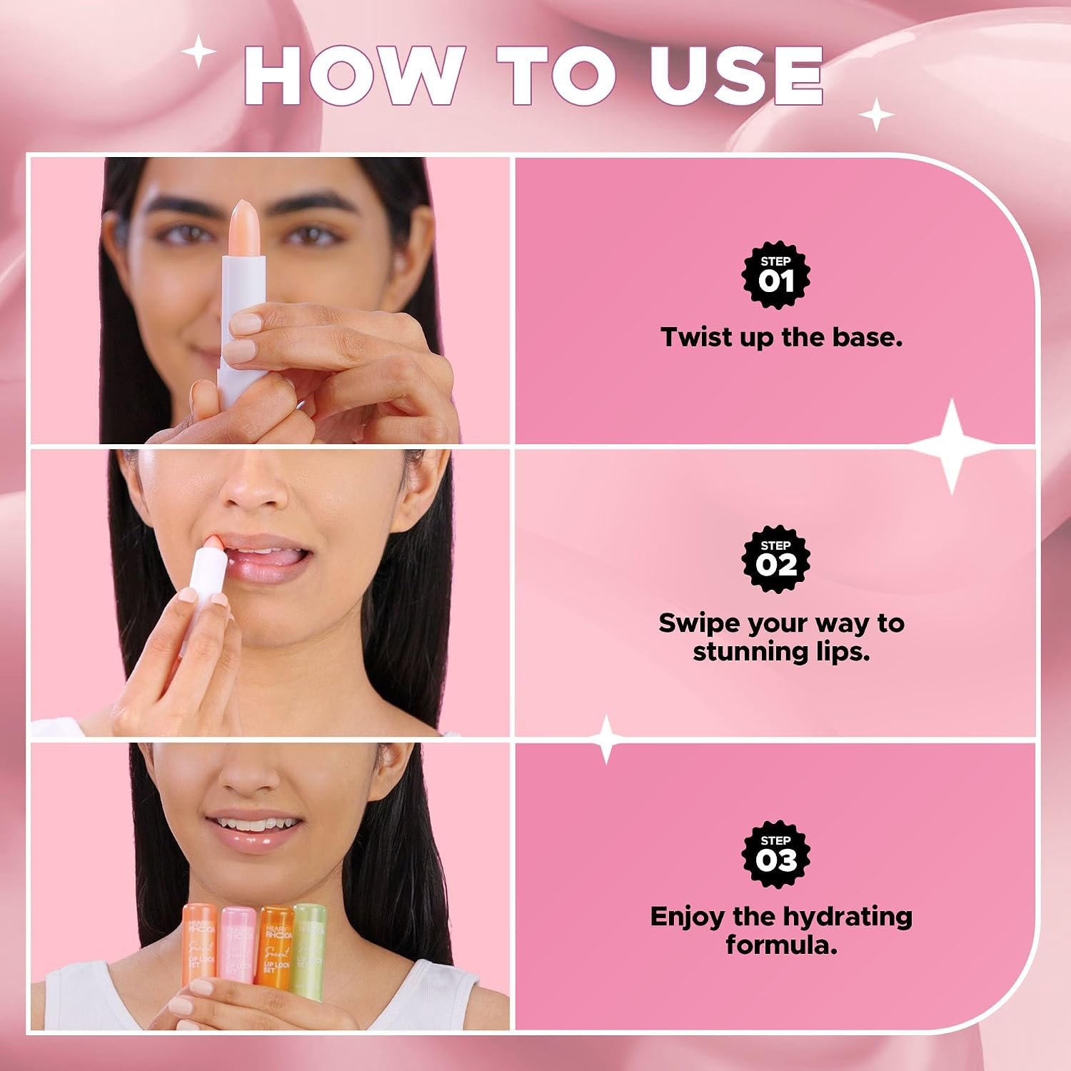 Hilary Rhoda Secret Lip Lock Set | Infused with Rapeseed Oil | Super-Hydrating Lip Balm & Repairs Lips | Cruelty-Free | Keeps Lips Soft & Supple | Set of 4 | 2.6g*4, Multicolor - Image 5