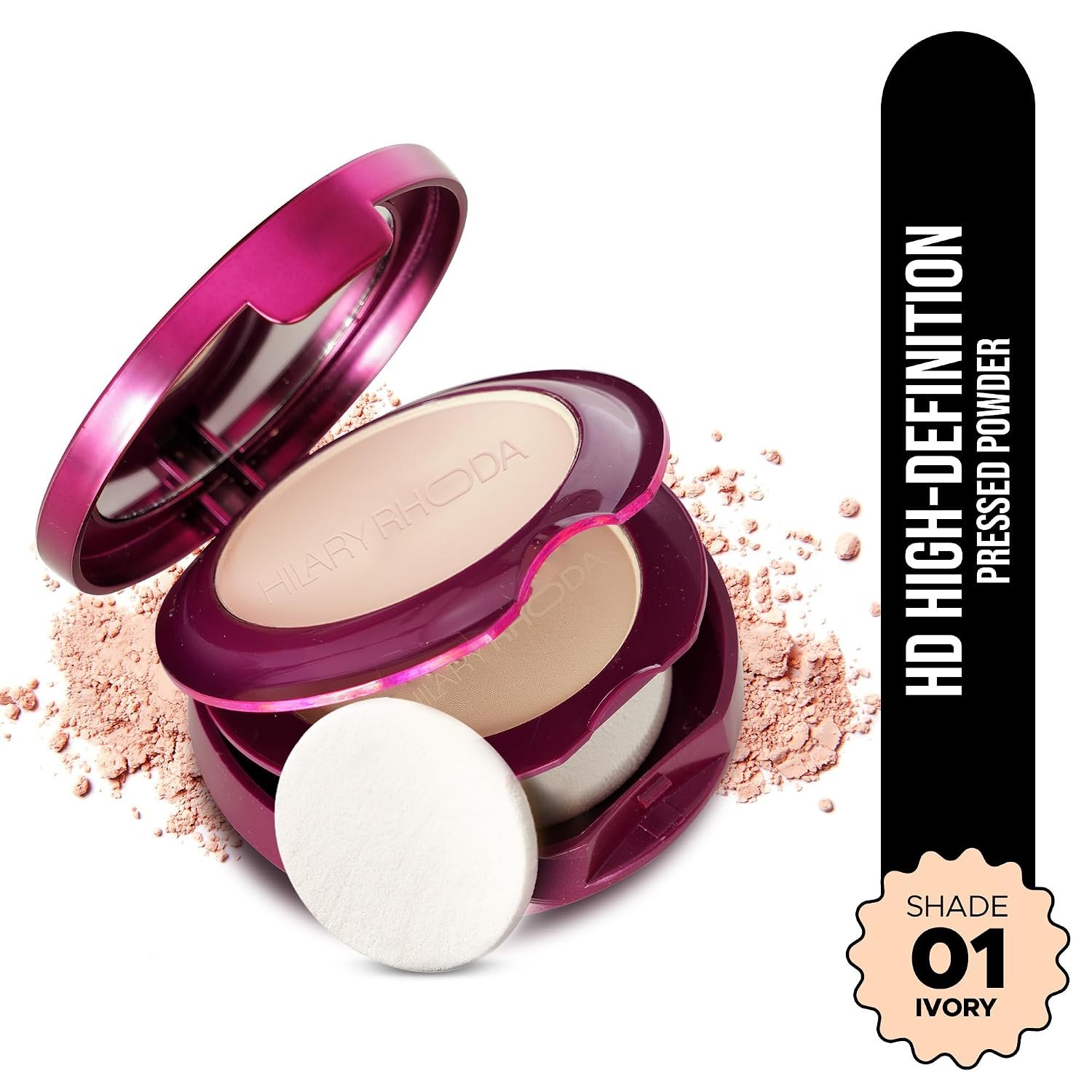Hilary Rhoda Compact Powder | Ivory | 2-in-1 Pressed Powder with Mirror & Puff | Shimmery & HD Matte Finish With Long Lasting Coverage| Oil Control | (My Ivory - Shade 01)-18g - Image 2
