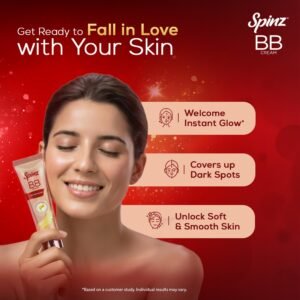 Spinz BB Cream | Instant Glow, Even Skin Tone & Natural Coverage | Lightweight, Non-Sticky Mousse Formula | With Vitamin E and Double Sunscreen Protection (29g)