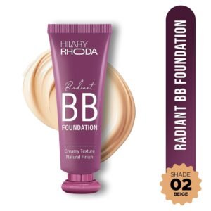 Hilary Rhoda Radiant BB Foundation for Women | 9 to 5 Stay BB Cream | Hides Blemishes & Dark Spots | Blend Easily | Lightweight & Ultra-Creamy Formula | Travel-Friendly & Dewy Finish - 60g (Beige| Shade 02)