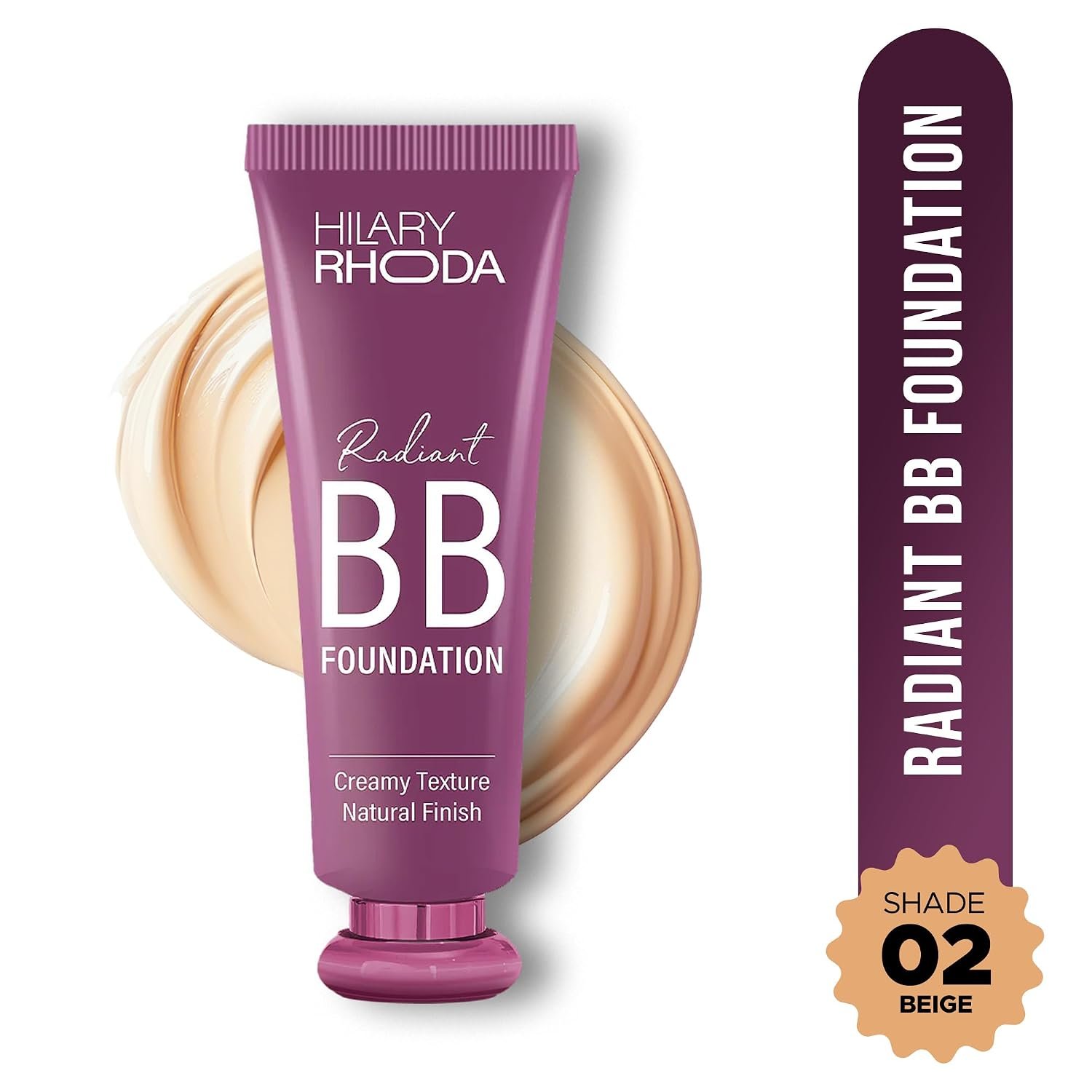 Hilary Rhoda Radiant BB Foundation for Women | 9 to 5 Stay BB Cream | Hides Blemishes & Dark Spots | Blend Easily | Lightweight & Ultra-Creamy Formula | Travel-Friendly & Dewy Finish - 60g (Beige| Shade 02) - Image 2