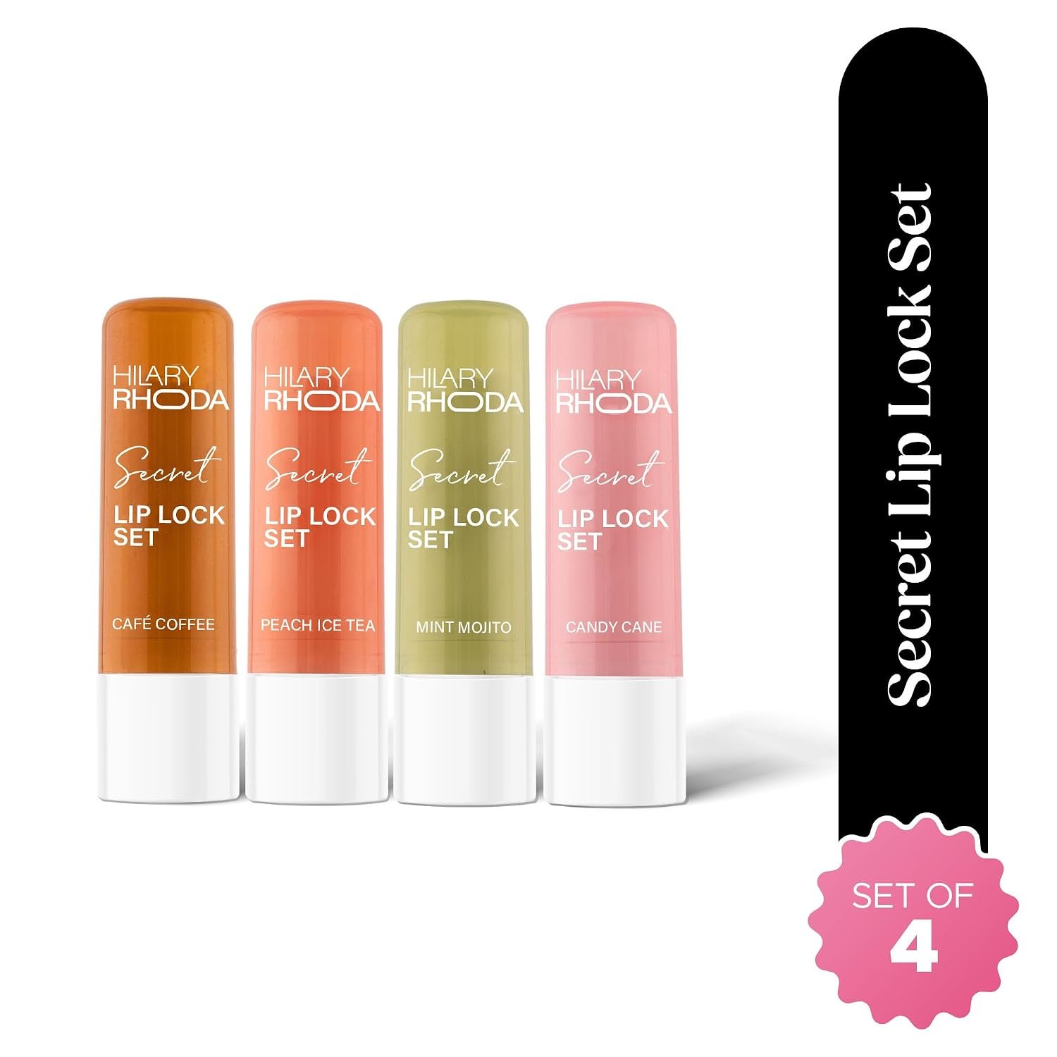 Hilary Rhoda Secret Lip Lock Set | Infused with Rapeseed Oil | Super-Hydrating Lip Balm & Repairs Lips | Cruelty-Free | Keeps Lips Soft & Supple | Set of 4 | 2.6g*4, Multicolor - Image 2