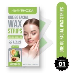 Hilary Rhoda Women One Go Facial Wax Strips | Avocado Oil Extract | Ready-to-Use for Upper Lip, Chin & Cheeks | Hair Removal Strips with 2 Wipes | Painless, Quick & Gentle Waxing | 20 Strips