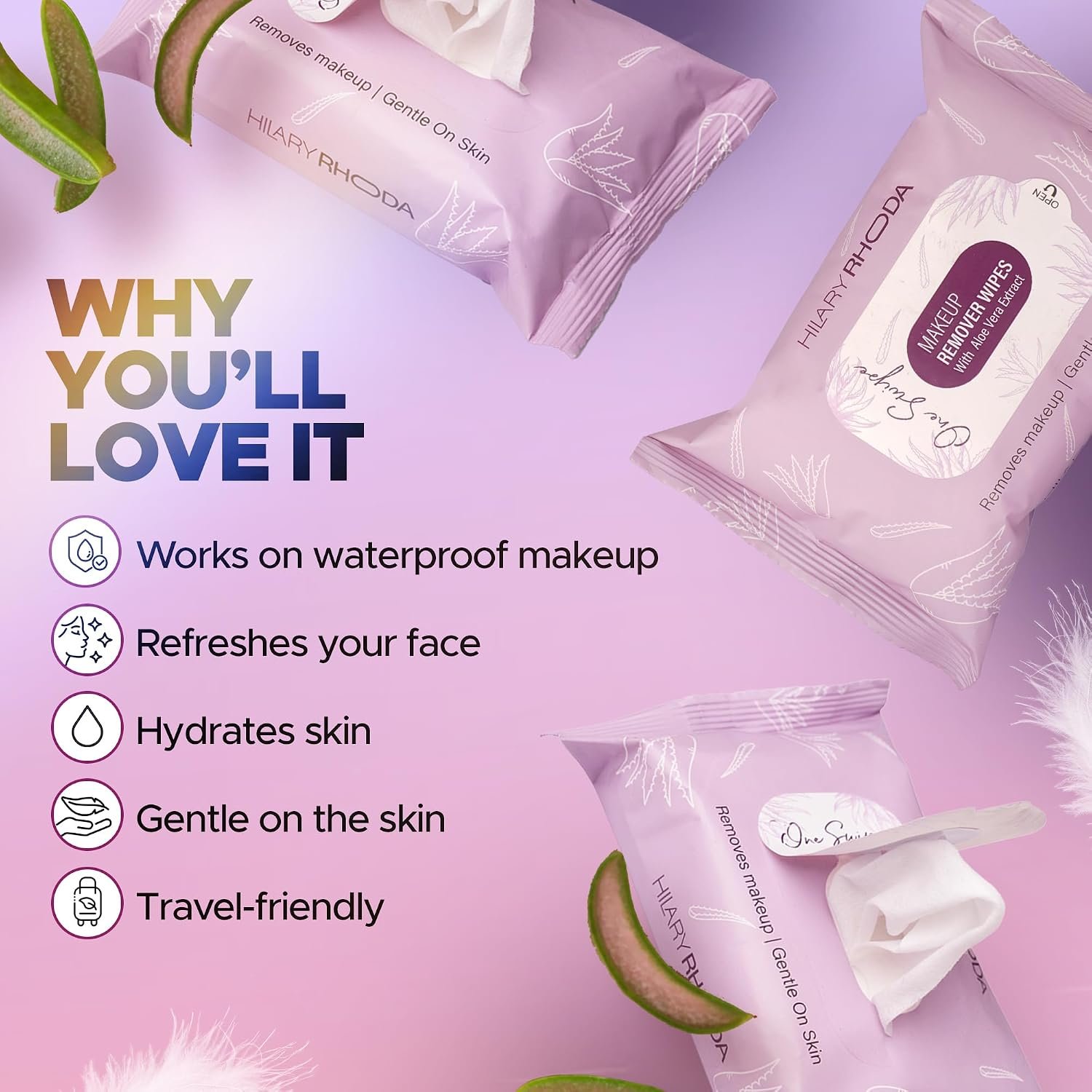 Hilary Rhoda One Swipe Makeup Remover Wipes | Removes Waterproof Makeup | Aleo Vera Infused Makeup Remover Wipes | Hydrating & Cleansing Facial Wipes | Paraben-Free | 25 pcs - Image 4