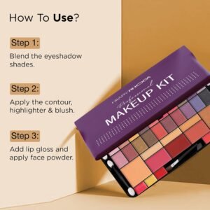 Hilary Rhoda Professional Makeup Kit | 40 Eyeshadows | Highlighter | Face Powder | 3 Contour & 3 Blushes | 6 Lip Glosses | Makeup Kit for Women | Highly Pigmented | 4 Brushes - 74g (Multicolor Shade-1)