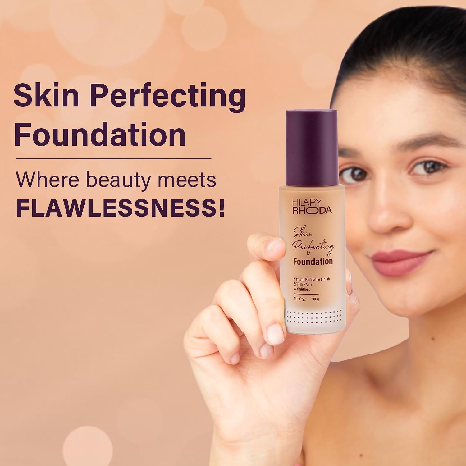 Hilary Rhoda Skin Perfecting Foundation | With SPF 15 | Super Matte Finish | Full Coverage | Oil-Control & Paraben-Free | 6 Shades | Conceals Fine Lines & Blemishes | 30g (My Ivory| Shade 01) - Image 4