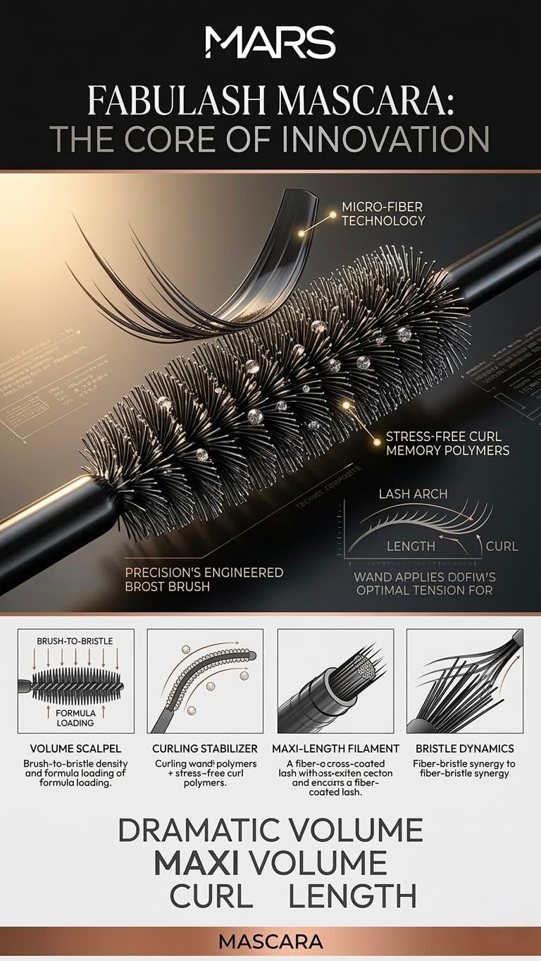 Premium Mars Fabulash Volumizing Mascara - Jet Black, 12ml | Dramatic Volume, Maxi Length & Instant Curl | Infused with Micro-Fiber Technology & Curl Memory Polymers | Clump-Free & Long Lasting - Image 5