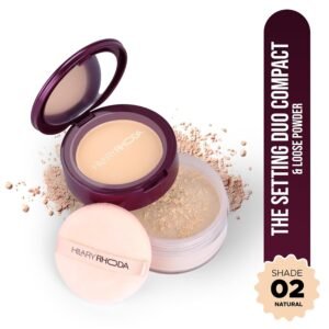 Hilary Rhoda Compact & Loose Powder | Natural | 2-in-1 Setting Powder for Oil Control & Matte Finish | Weightless | Blends Effortlessly | Long-Lasting | Hides Imperfections | for Indian Skintone | (Shade 02) 32g