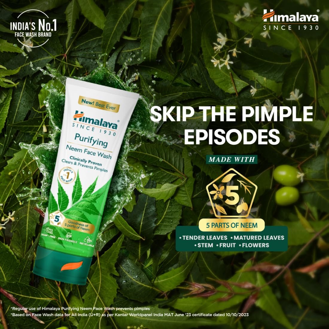 Himalaya Purifying Neem Face Wash, 150 ml | Soap Free | Paraben, Phthalates free | Best for Acne Prone Skin | Eliminates Pimples - Image 3