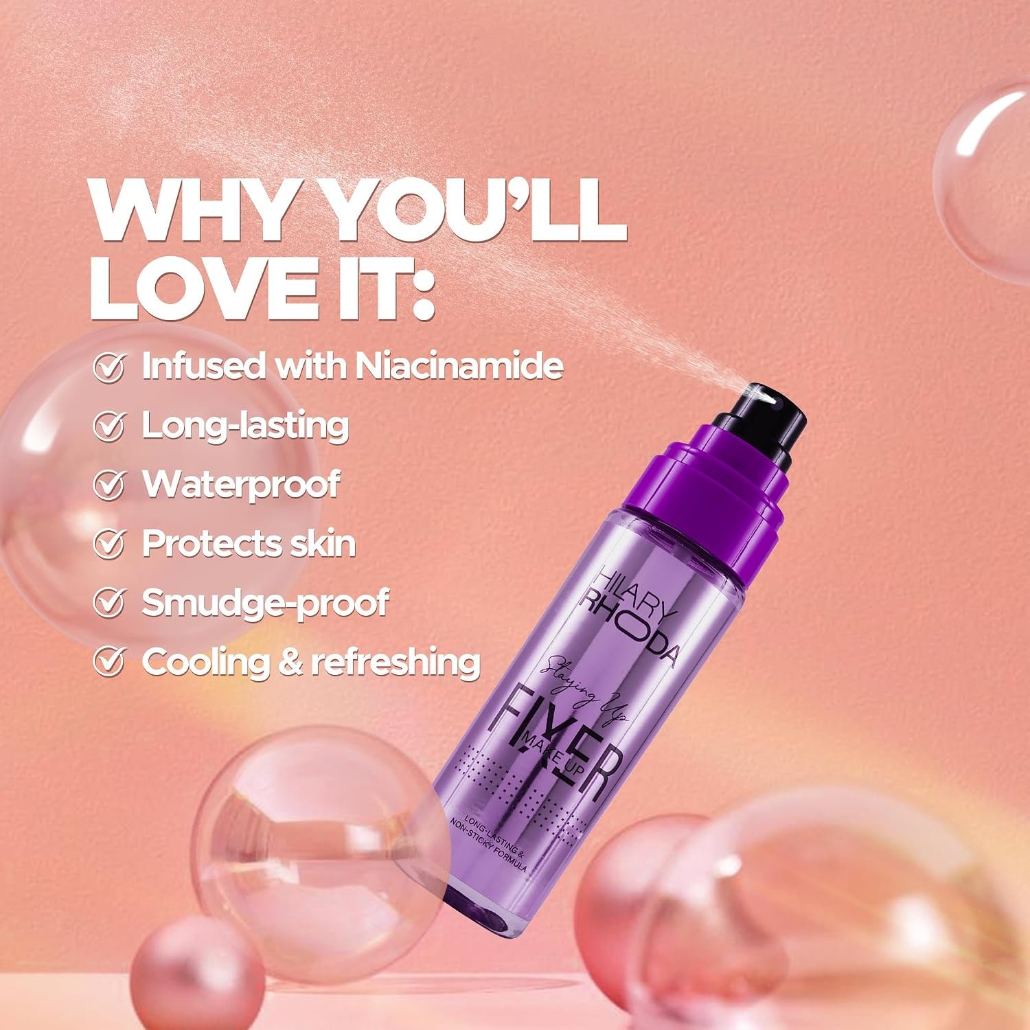 Hilary Rhoda Staying Up Makeup Fixer Spray | Long-Lasting Setting Spray with Niacinamide | Smudge-Proof, Waterproof & Hydrating Formula | Non-Sticky Finish | 105ml - Image 5