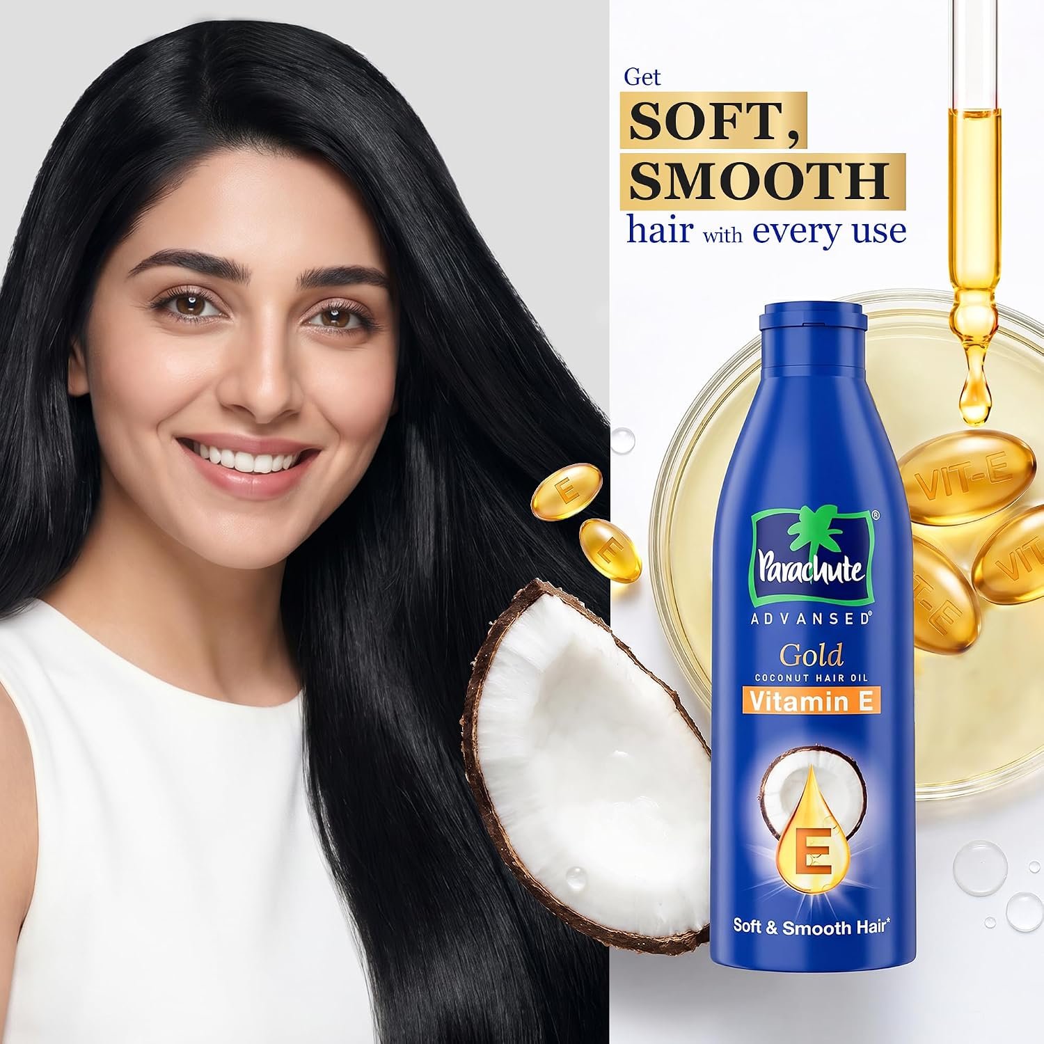 Parachute Advansed Gold Vitamin E Coconut Hair Oil| Long & Soft Hair | For All Hair Type| No Paraben & Silicones| 300ml - Image 8