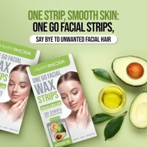 Hilary Rhoda Women One Go Facial Wax Strips | Avocado Oil Extract | Ready-to-Use for Upper Lip, Chin & Cheeks | Hair Removal Strips with 2 Wipes | Painless, Quick & Gentle Waxing | 20 Strips