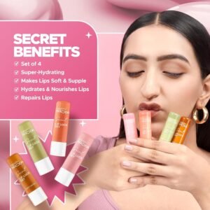Hilary Rhoda Secret Lip Lock Set | Infused with Rapeseed Oil | Super-Hydrating Lip Balm & Repairs Lips | Cruelty-Free | Keeps Lips Soft & Supple | Set of 4 | 2.6g*4, Multicolor