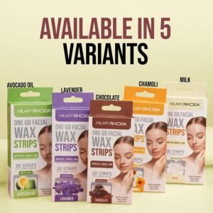 Hilary Rhoda Women One Go Facial Wax Strips | Avocado Oil Extract | Ready-to-Use for Upper Lip, Chin & Cheeks | Hair Removal Strips with 2 Wipes | Painless, Quick & Gentle Waxing | 20 Strips