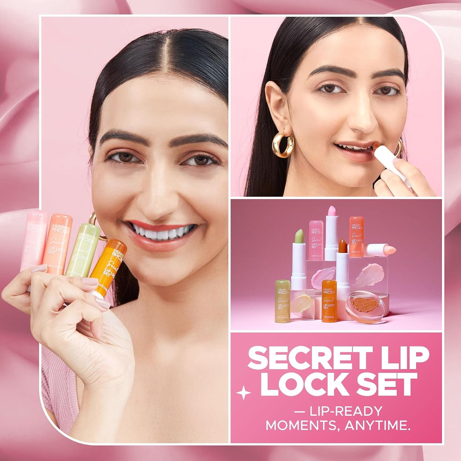 Hilary Rhoda Secret Lip Lock Set | Infused with Rapeseed Oil | Super-Hydrating Lip Balm & Repairs Lips | Cruelty-Free | Keeps Lips Soft & Supple | Set of 4 | 2.6g*4, Multicolor - Image 3